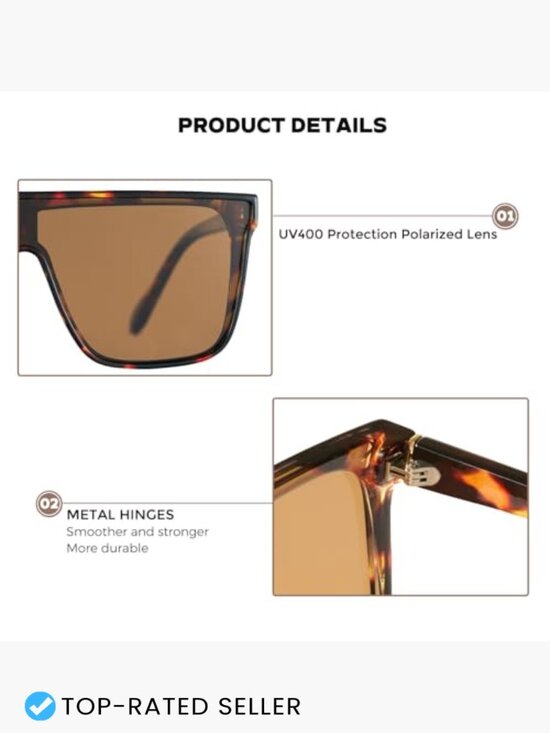 Oversized Square Shield Sunglasses Flat Top Trendy UV400 Polarized Unisex Shades